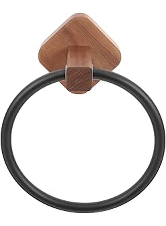 Wall Mounted Wooden Towel Holder Black No Drilling Bathroom Kitchen Organizer - Image 1