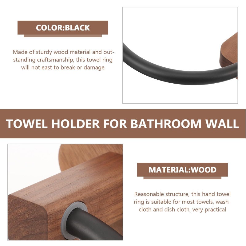 Wall Mounted Wooden Towel Holder Black No Drilling Bathroom Kitchen Organizer - Image 4