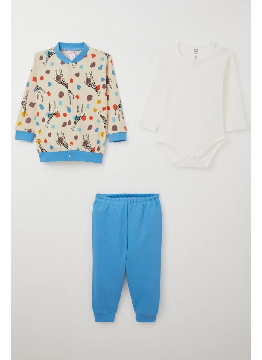 Breeze Baby Boy Bodysuit 3-Piece Set Spotted Giraffe Patterned 4 Months-1 Years, Beige