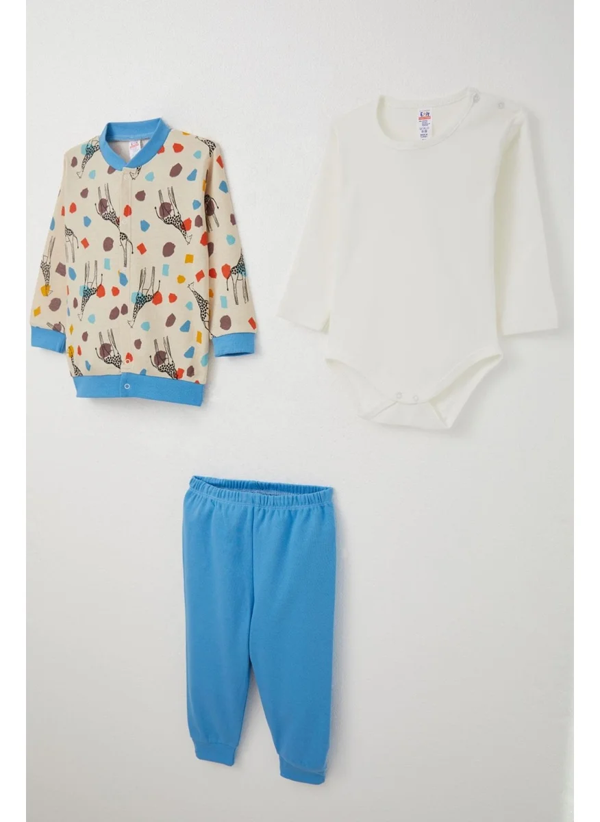 Breeze Baby Boy Bodysuit 3-Piece Set Spotted Giraffe Patterned 4 Months-1 Years, Beige
