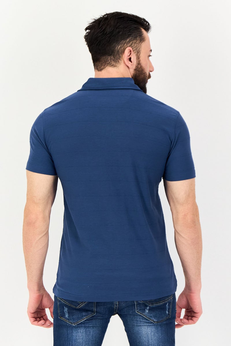 Chaps Men Regular Fit Embroidered Short Sleeve Polo Shirt, Slate Blue - Image 3