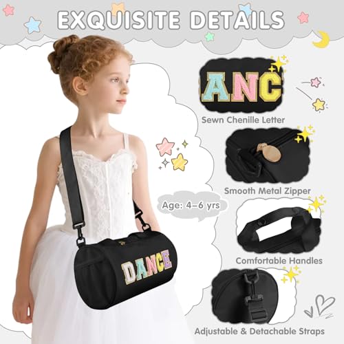 Iqimott Personalized Dance Bag for Girls 46 Teen Toddler Ballet Bag Cute Chenille Letter Gym Sport Workout Duffel Bags Waterproof Cheer Dancer Overnight Weekender Bags for Birthday Christmas GiftBlack - Image 3