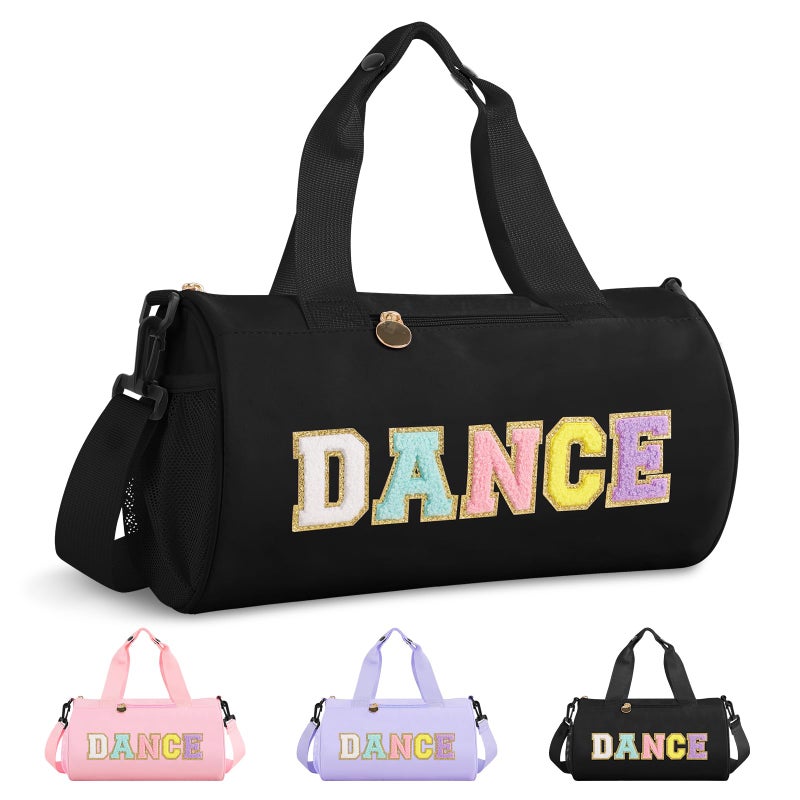 Iqimott Personalized Dance Bag for Girls 46 Teen Toddler Ballet Bag Cute Chenille Letter Gym Sport Workout Duffel Bags Waterproof Cheer Dancer Overnight Weekender Bags for Birthday Christmas GiftBlack - Image 2