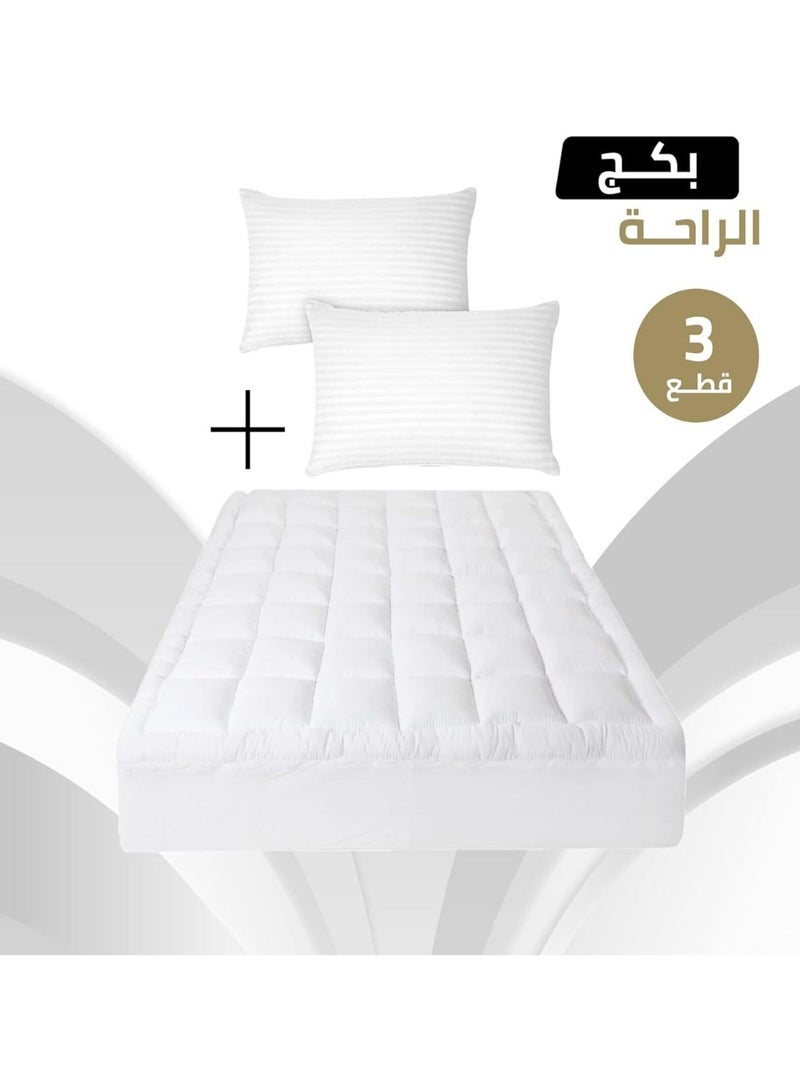 برايدس بكج التوفير | لباد مرتبة ارتفاع 8 سم مع 2 مخده فندقية قياس 75x50 سم - أبيض - Image 2