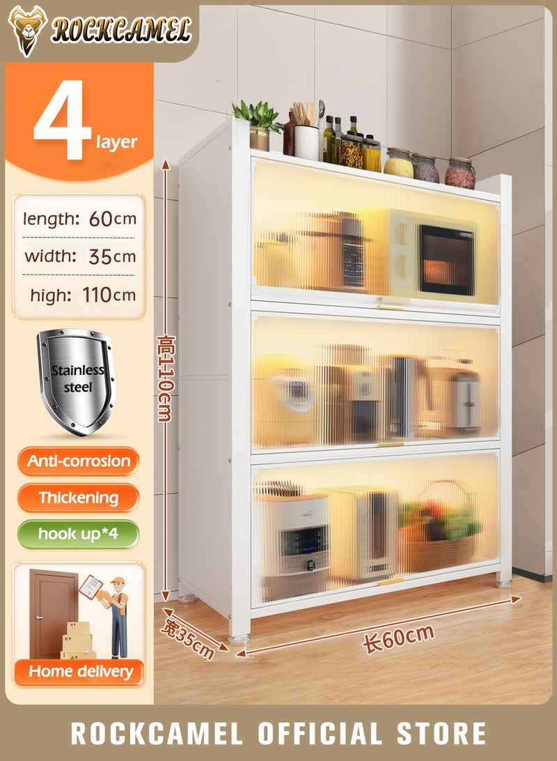 ROCKCAMEL 4-Tier Kitchen Storage Cabinet, Sturdy Metal Frame and Transparent Acrylic Panels, Storage Rack for Garage Pantry Home Kitchen Hutch(White, 60 * 42 * 110cm) - Image 2