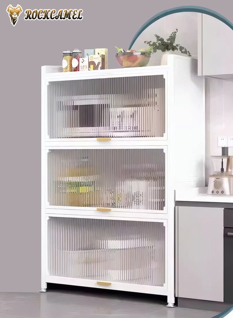 ROCKCAMEL 4-Tier Kitchen Storage Cabinet, Sturdy Metal Frame and Transparent Acrylic Panels, Storage Rack for Garage Pantry Home Kitchen Hutch(White, 60 * 42 * 110cm) - Image 3