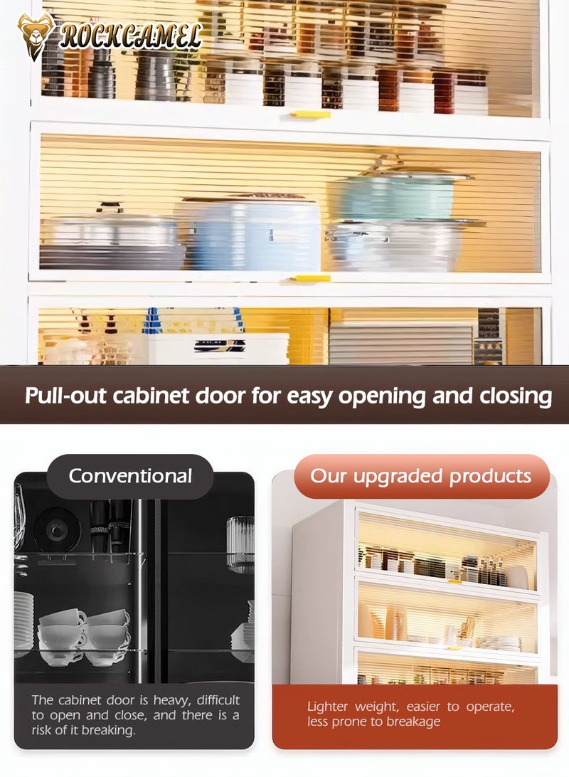 ROCKCAMEL 4-Tier Kitchen Storage Cabinet, Sturdy Metal Frame and Transparent Acrylic Panels, Storage Rack for Garage Pantry Home Kitchen Hutch(White, 60 * 42 * 110cm) - Image 4