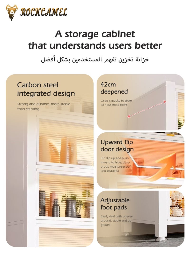 ROCKCAMEL 4-Tier Kitchen Storage Cabinet, Sturdy Metal Frame and Transparent Acrylic Panels, Storage Rack for Garage Pantry Home Kitchen Hutch(White, 60 * 42 * 110cm) - Image 5