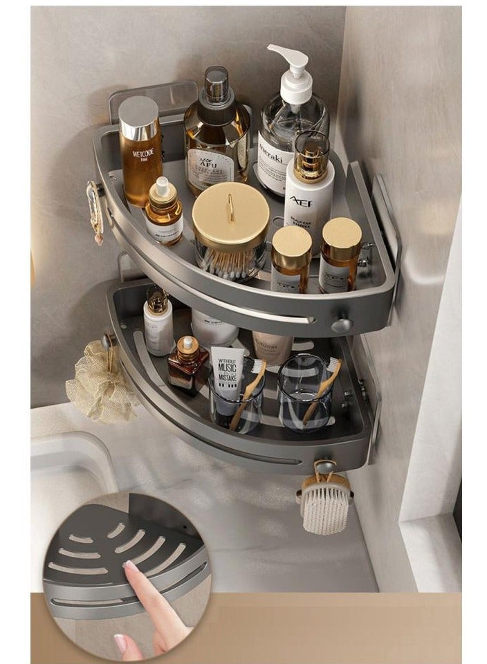 Alissa 2-Pack No-Drill Corner Bathroom Shelves – Thick, Height-Boosted Black Shower Caddies with Hooks – Easy Wall Mount Storage Rack for Towels & Toiletries  - Image 2