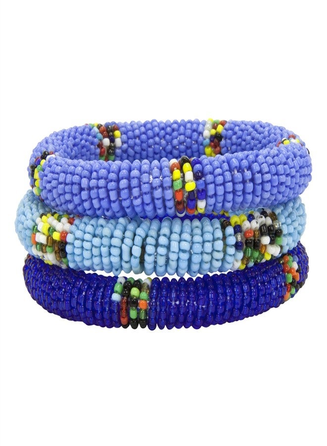 Global Crafts Handmade Maasai Beaded Bangles (Africa) - Set of Three - Blues - Image 1