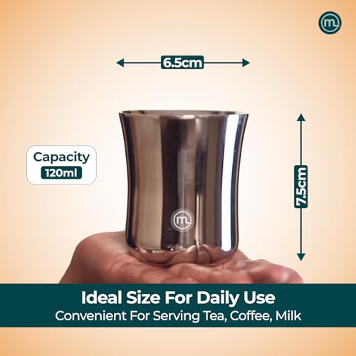 Mishaa Cutting Tea Glasses Set of 4-120ml Each, Stainless Steel Mini Double Wall Glass with lid Coaster, Multipurpose Serving Chai, Milk, Coffee, Water - Image 3