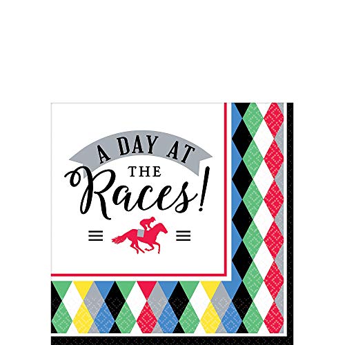 Amscan Vibrant Multicolor Derby Day Beverage Napkins - 5" x 5" (Pack Of 16), Premium Disposable Paper Napkins & Unique Design - Perfect For Horse Racing Themed Parties & Celebrations - Image 1