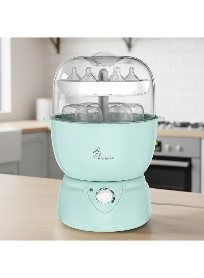 R for Rabbit هازو سمارت 5 في 1 لتعقيم زجاجات الأطفال مع إيقاف التشغيل التلقائي سهل الاستخدام مدمج وخفيف الوزن يقضي على الجراثيم (أخضر بحري)
