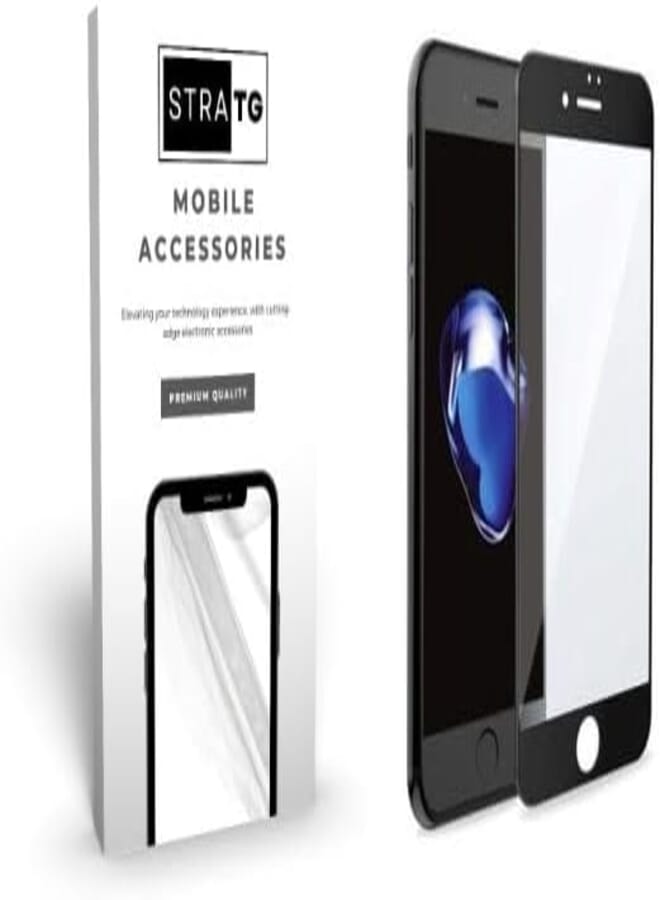 StraTG iPhone 6 Plus / 6S Plus / 7 Plus / 8 Plus Glass Screen Protector - Crystal Clear Protection for Your Smartphone Display - Black Frame