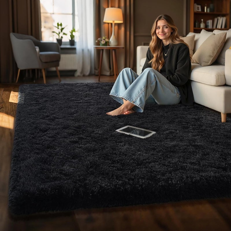 HOMORE Luxury Fluffy Area Rugs Modern Shag Rug for Bedroom Living Room, 6x9 Feet Super Soft and Comfy Carpet, Cute Carpets for Kids Nursery Girls Home Dorm, Black - Image 4