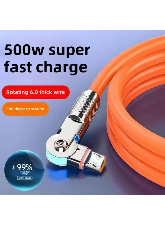 USB Extension Line Android Rotating With Light 500W Flash Charging Data Line Bold Fast Charging For Huawei OPPO Glory-Color:Orange [rotating 500w] Bold Zinc Alloy: Android-bold Process [ 1.04m ] Indicator Light/do Not Damage The Machine  - Image 2