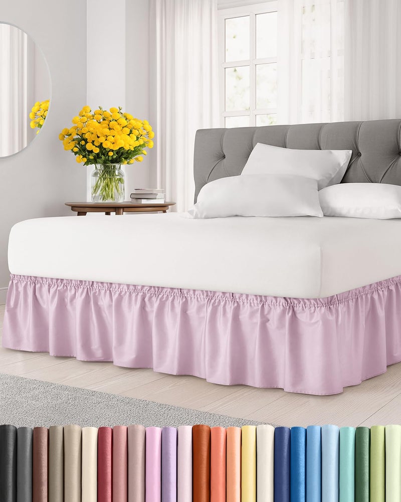 CGK Unlimited Wrap Around Dust Ruffle Bed Skirt Light Pink for King Size Beds with 24 Inch Drop Elastic Strap Adjustable Pleated Bedskirt with Brushed Fabric and Wrinkle Free for Women Men Kids Teens - Image 2