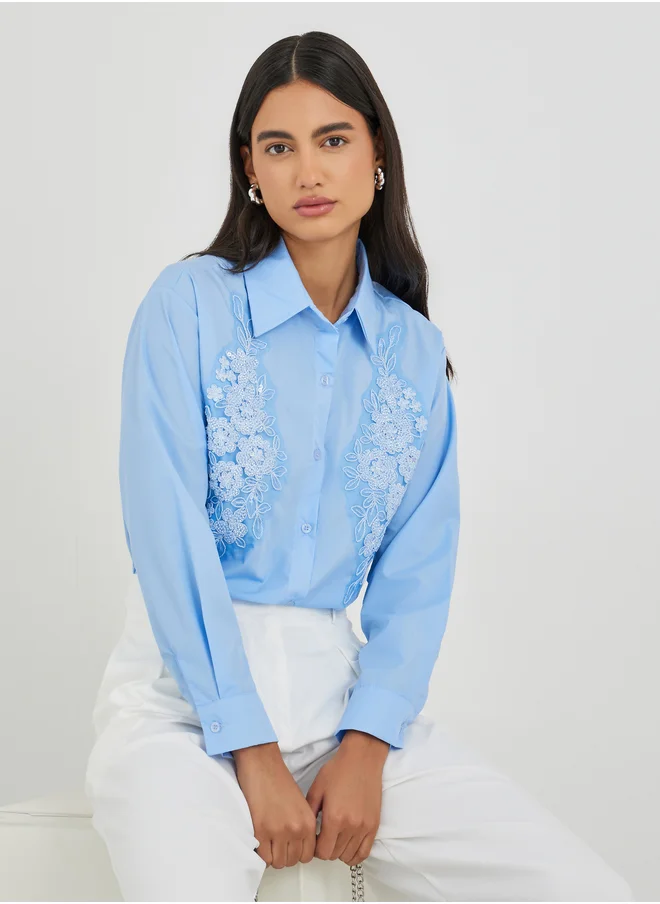 Styli Styli Floral Embroidered Buttoned Shirt