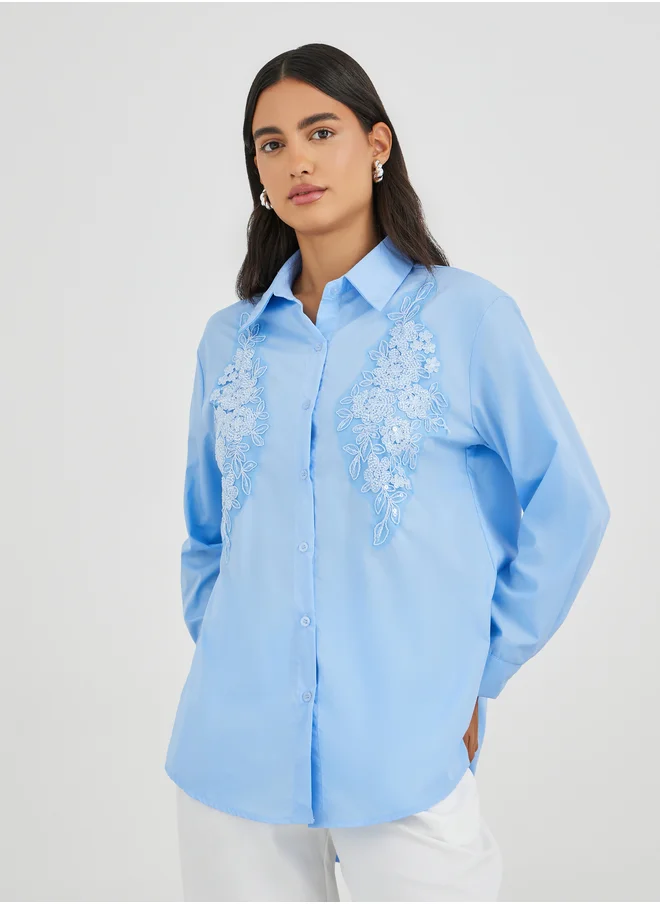 Styli Styli Floral Embroidered Buttoned Shirt