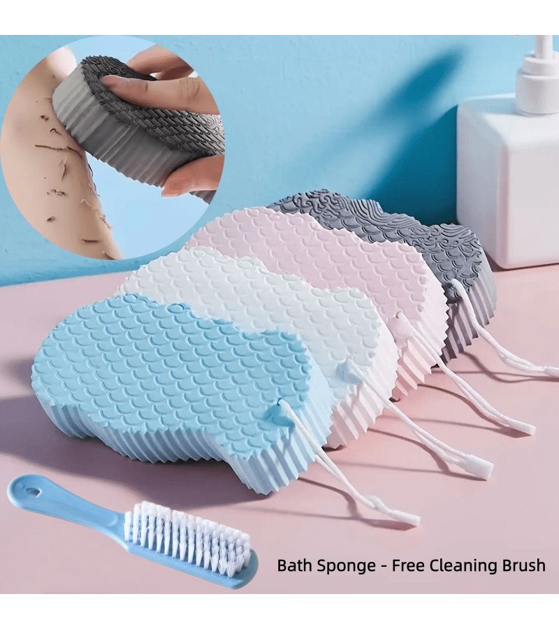 Gray Exfoliating Bath Sponges Set With Cleaning Brush For Radiant Skin - Image 1