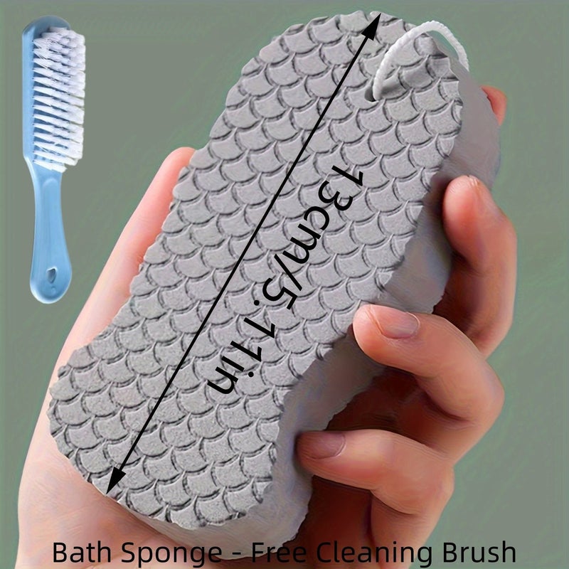 Gray Exfoliating Bath Sponges Set With Cleaning Brush For Radiant Skin - Image 3