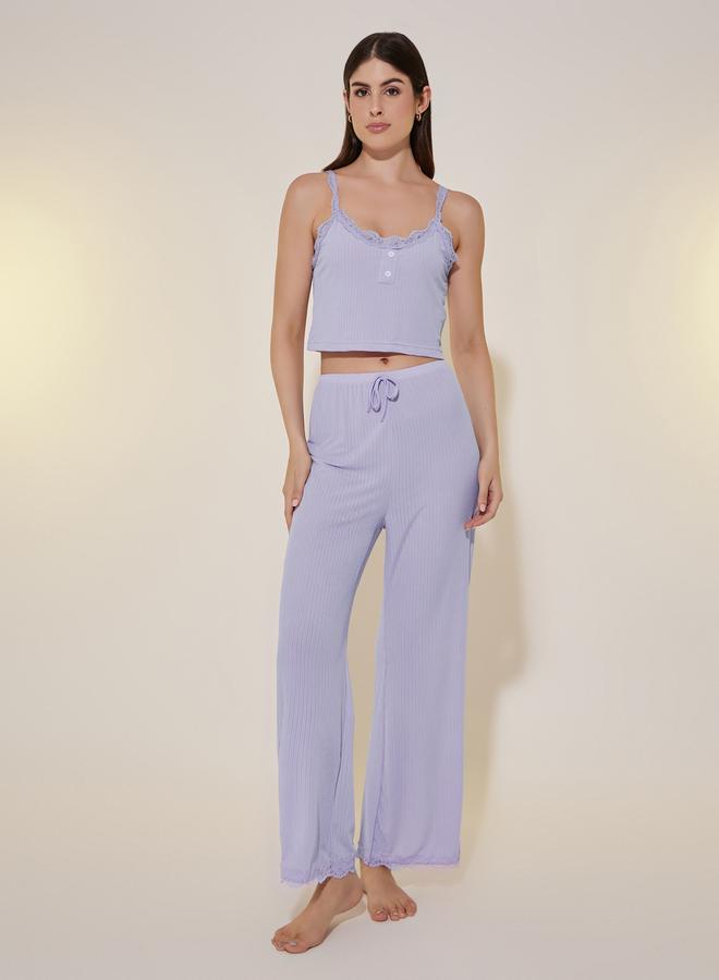 Take Two Ribbed Cami Top and Straight Leg Pyjama Set - Image 1