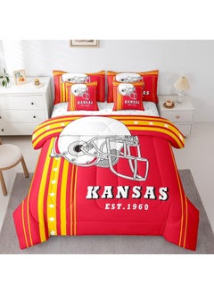Erosebridal 7 Pcs American Football City Queen Comforter Sets Bed in a Bag Football Sports Game Comforter Set with Sheets, Kansas  - Image 1
