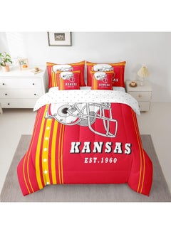 Erosebridal 7 Pcs American Football City Queen Comforter Sets Bed in a Bag Football Sports Game Comforter Set with Sheets, Kansas  - Image 2