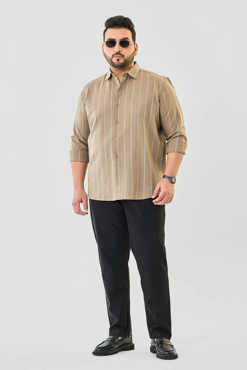 سنيتش Linen Blend Stripes Plus Size Shirt