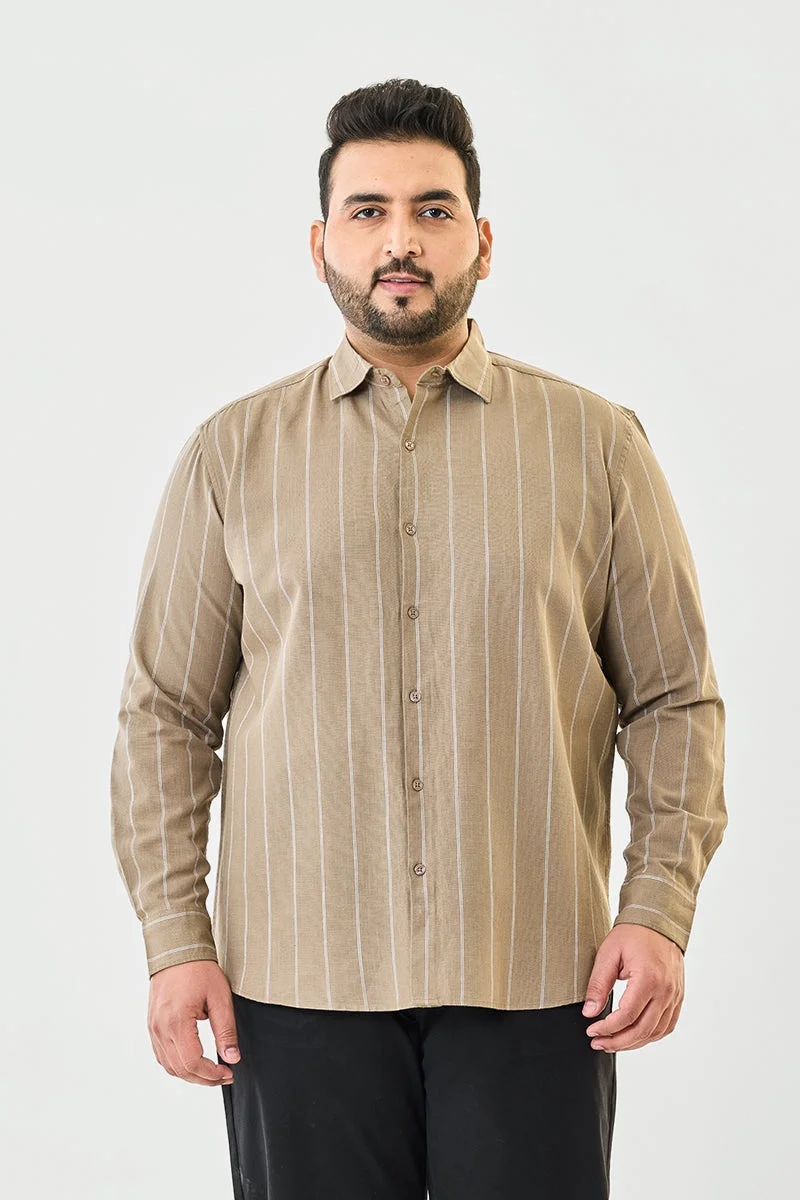 SNITCH Linen Blend Stripes Plus Size Shirt