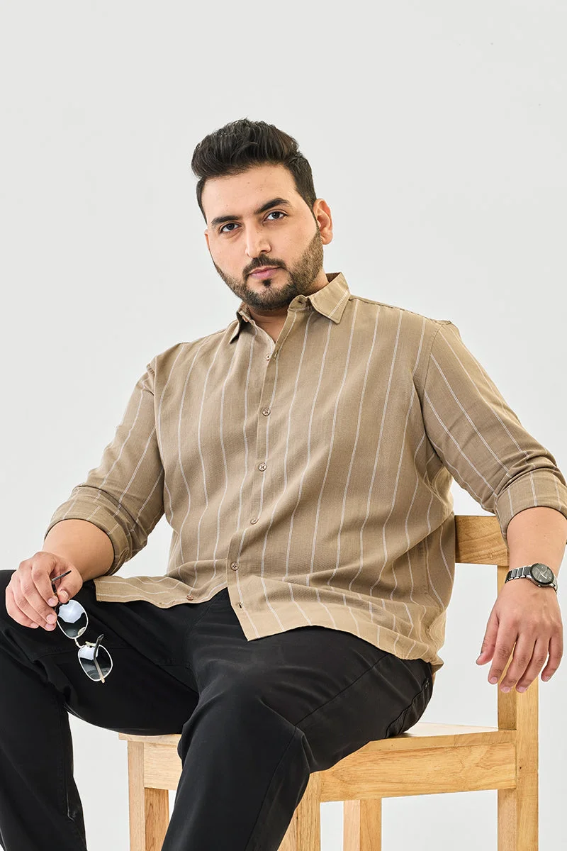 SNITCH Linen Blend Stripes Plus Size Shirt