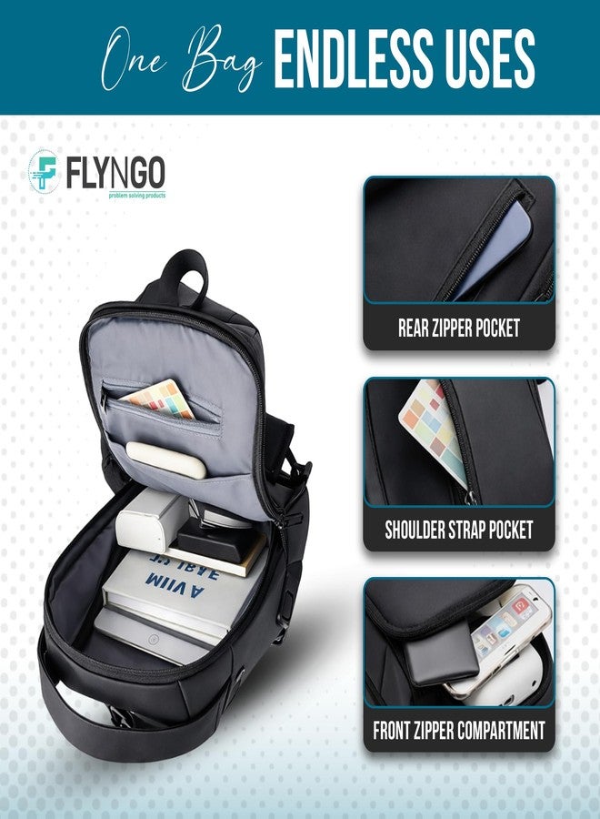 FLYNGO Sling Bag for Men Stylish Crossbody Backpack for Men & Women, Anti-Theft Chest Bag with USB Charging Port, Messenger Bags, Casual Shoulder Bag (Full Black) - Image 3