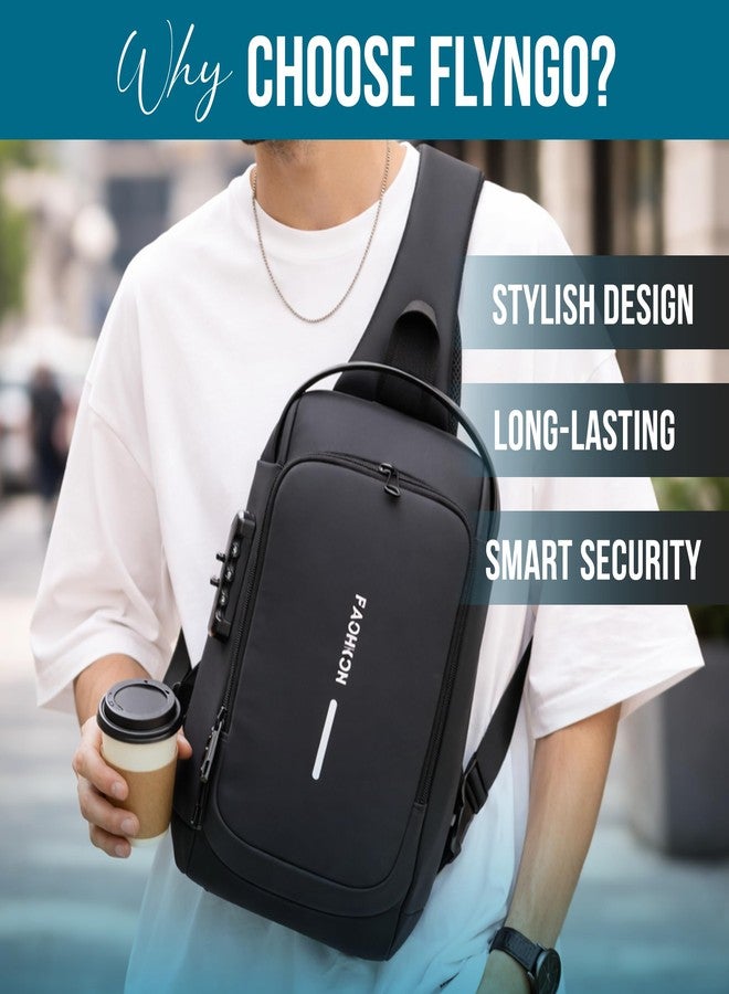 FLYNGO Sling Bag for Men Stylish Crossbody Backpack for Men & Women, Anti-Theft Chest Bag with USB Charging Port, Messenger Bags, Casual Shoulder Bag (Full Black) - Image 5
