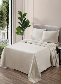 PACHA HOME Plain sheet set with fabric pattern - color: Cream-Size: 180*270+1 pillowcases.  - Image 1