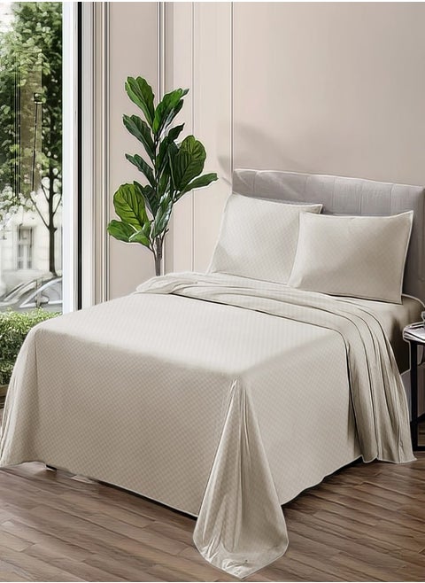 Plain sheet set with fabric pattern - color: Cream-Size: 180*270+1 pillowcases.