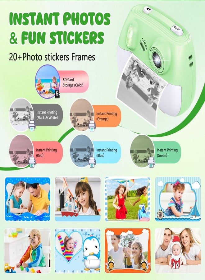 IusZup Kids Camera Instant Print 1080P Front Rear Dual Selfie - Toddler Cameras with Digital Video Games,32GB & 5-Color Print Paper/ 250 Photos,Easy to Use & Great Toys Gifts for Boys Girls, Ages 3-12 Green - Image 3