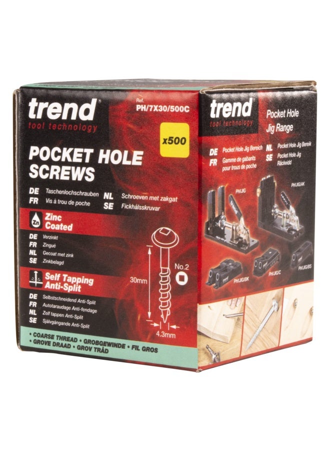 Trend Pocket Hole Screws For Softwoods 30Mm Long Pack Of 500 Coarse Self-Cutting Threaded Square Drive Screws Ph 7X30 500C - Image 3