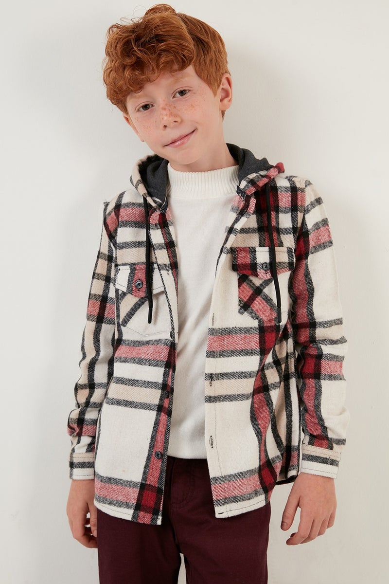 Lela Hooded Pocketed Plaid Lumberjack Shirt Boy's Shirt CF22W814672  - Image 2