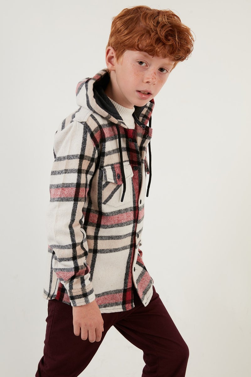 Lela Hooded Pocketed Plaid Lumberjack Shirt Boy's Shirt CF22W814672  - Image 4