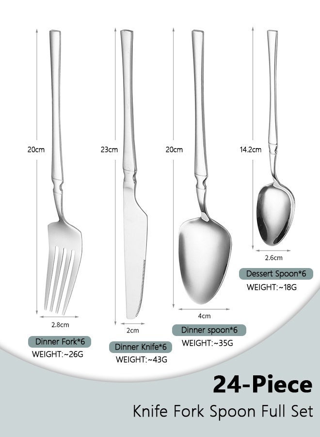 24 Piece Stainless Steel Flatware Set, Service for 6 Modern Cutlery Set, Dishwasher Safe & Rust-Resistant Utensils for Everyday Use Slender handle - Image 5