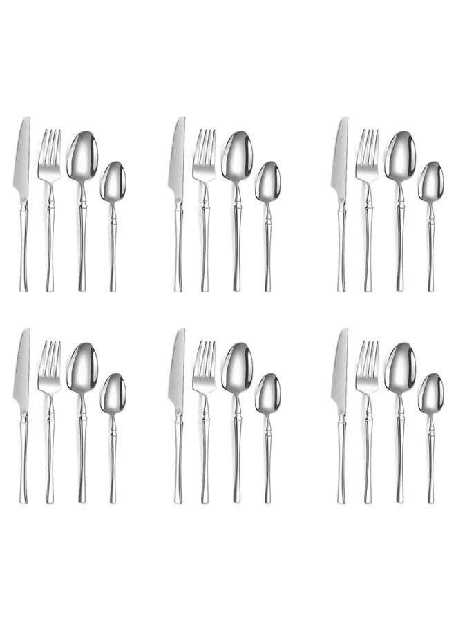 24 Piece Stainless Steel Flatware Set, Service for 6 Modern Cutlery Set, Dishwasher Safe & Rust-Resistant Utensils for Everyday Use Slender handle - Image 4