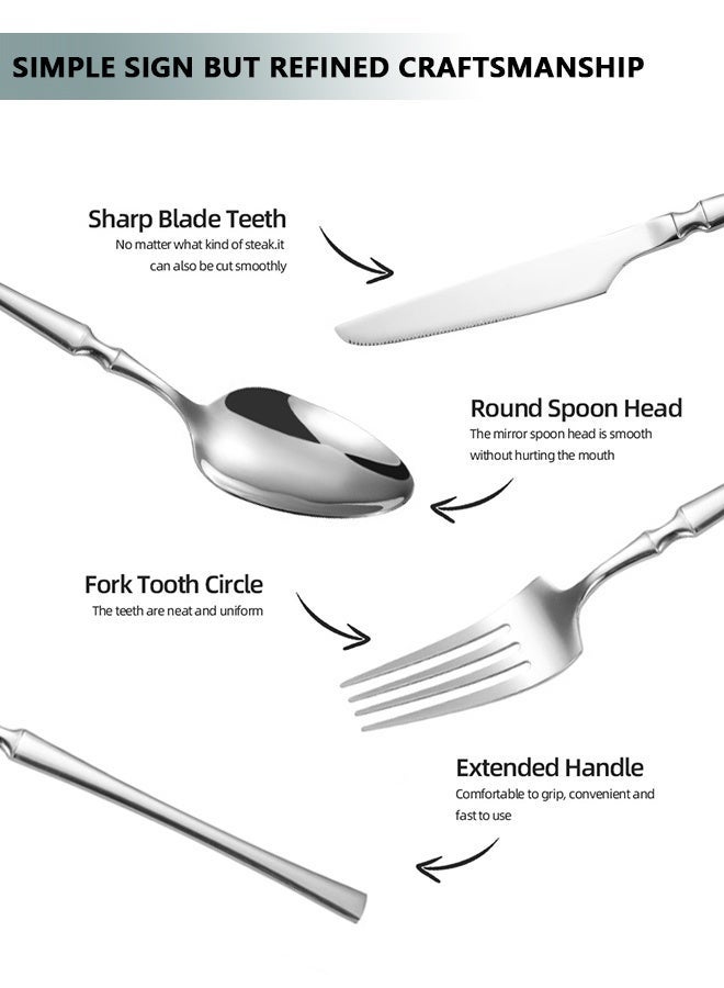 24 Piece Stainless Steel Flatware Set, Service for 6 Modern Cutlery Set, Dishwasher Safe & Rust-Resistant Utensils for Everyday Use Slender handle - Image 3