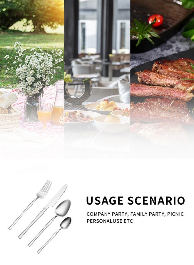 24 Piece Stainless Steel Flatware Set, Service for 6 Modern Cutlery Set, Dishwasher Safe & Rust-Resistant Utensils for Everyday Use Slender handle - Image 2