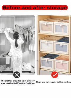 nihao 6 Pack Linen Storage Bins, Storage Containers for Organizing Clothing, Jeans, Toys, Books, Shelves, Closet, Wardrobe - Closet Organizers and Storage, Large Storage Boxes Baskets with Window (Beige-6×40*27*16CM)  - Image 2