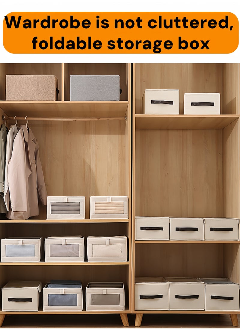 nihao 6 Pack Linen Storage Bins, Storage Containers for Organizing Clothing, Jeans, Toys, Books, Shelves, Closet, Wardrobe - Closet Organizers and Storage, Large Storage Boxes Baskets with Window (Beige-6×40*27*16CM)  - Image 3