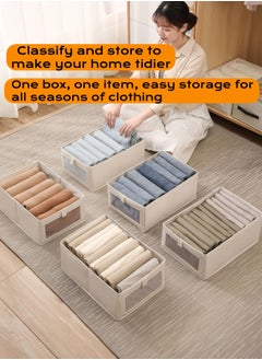 nihao 6 Pack Linen Storage Bins, Storage Containers for Organizing Clothing, Jeans, Toys, Books, Shelves, Closet, Wardrobe - Closet Organizers and Storage, Large Storage Boxes Baskets with Window (Beige-6×40*27*16CM)  - Image 4
