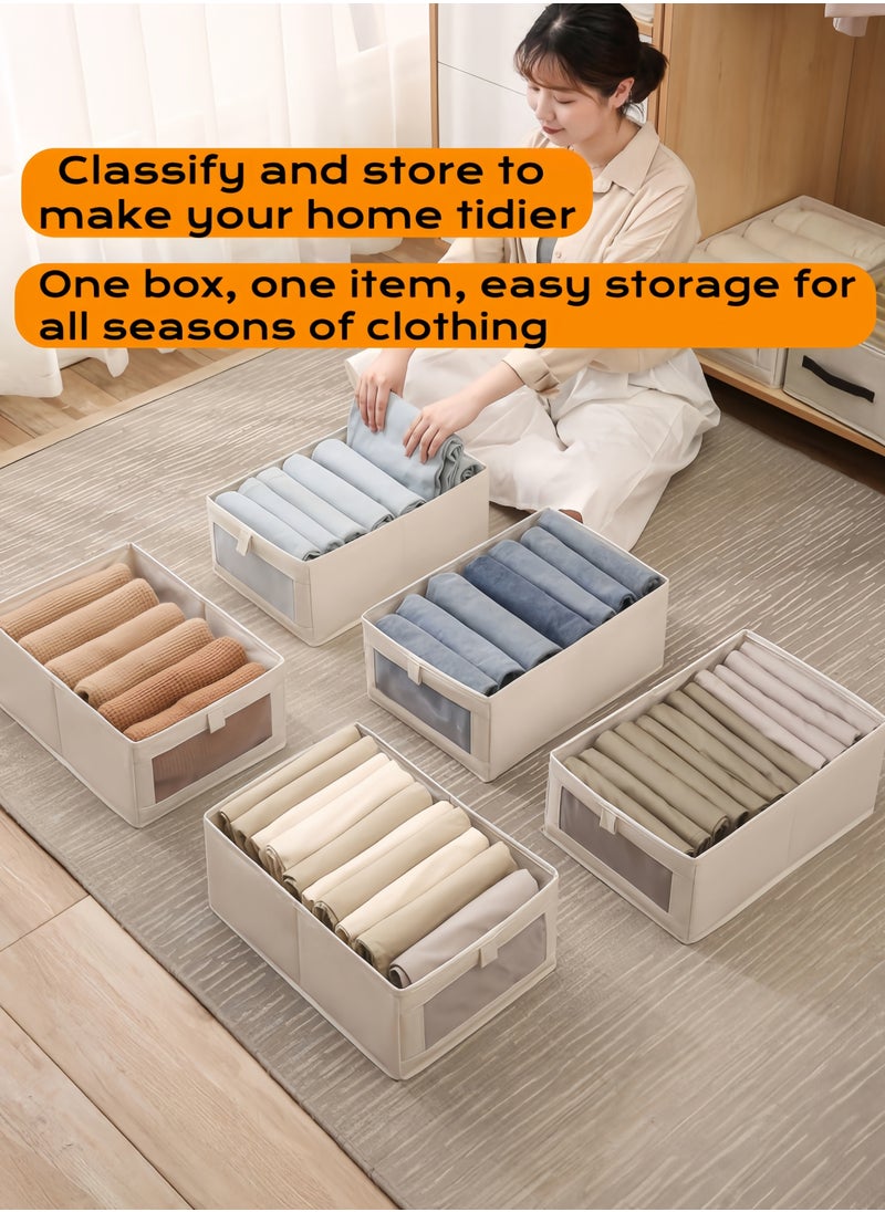 nihao 6 Pack Linen Storage Bins, Storage Containers for Organizing Clothing, Jeans, Toys, Books, Shelves, Closet, Wardrobe - Closet Organizers and Storage, Large Storage Boxes Baskets with Window (Beige-6×40*27*16CM)  - Image 4