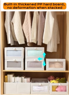 nihao 6 Pack Linen Storage Bins, Storage Containers for Organizing Clothing, Jeans, Toys, Books, Shelves, Closet, Wardrobe - Closet Organizers and Storage, Large Storage Boxes Baskets with Window (Beige-6×40*27*16CM)  - Image 5