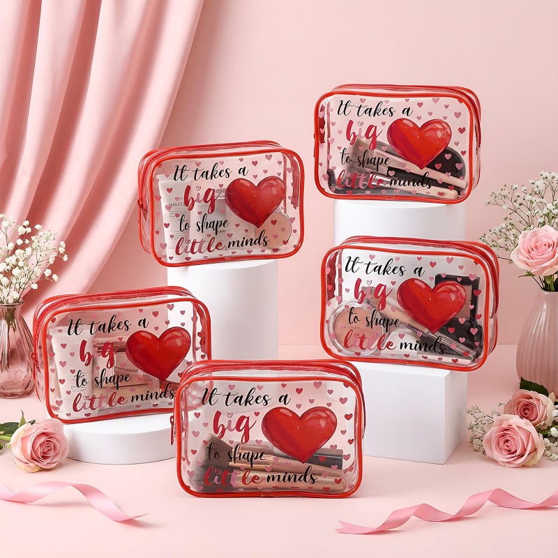 SilTriangle 12 Pcs Valentine's Day Teacher Appreciation Gifts Thank You Makeup Bags PVC Clear Portable Goodie Bags Organizer 7 x 4.3 x 2.4 '' Travel Zippered Toiletry Carry Pouch for Teacher Gift - Image 4