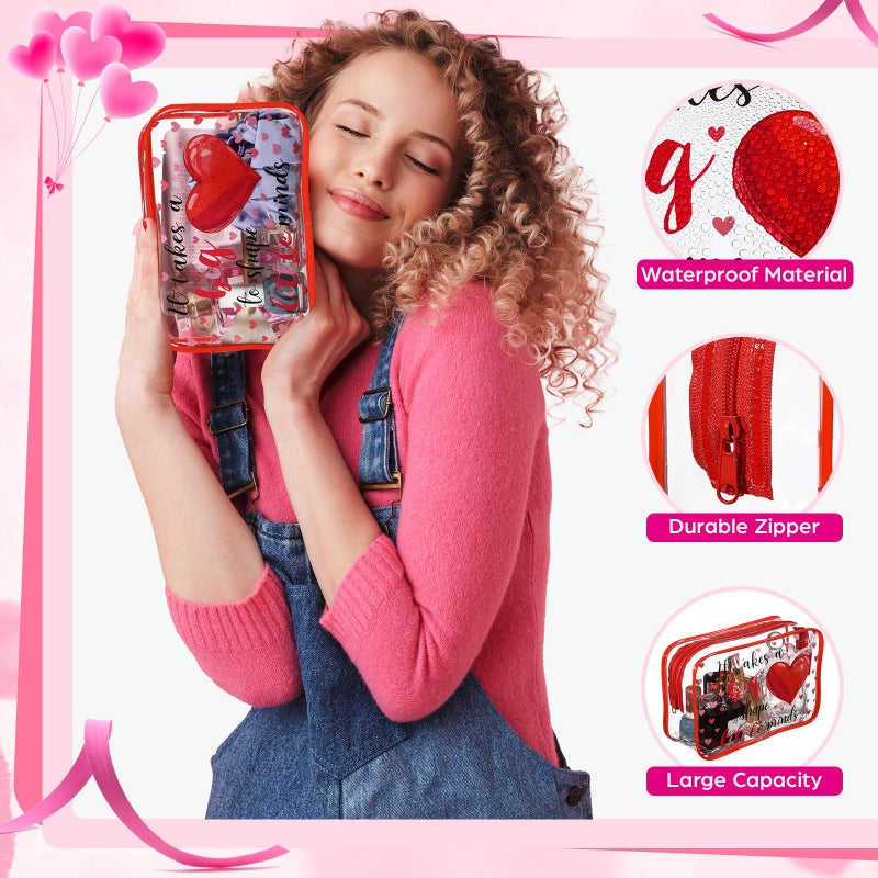 SilTriangle 12 Pcs Valentine's Day Teacher Appreciation Gifts Thank You Makeup Bags PVC Clear Portable Goodie Bags Organizer 7 x 4.3 x 2.4 '' Travel Zippered Toiletry Carry Pouch for Teacher Gift - Image 3